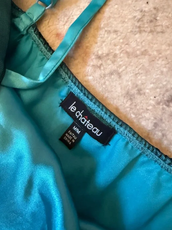 VTG Le Château Y2K Whimsigoth Teal & Black Mesh Embroidered Midi Dress M - Picture 8 of 15